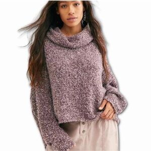 Free People Sweater  Women Sz M Purple BFF Cowl Neck Oversized Cropped Boho Knit